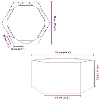 Plantenbak zeshoek 104x90x45 cm staal zwart 10