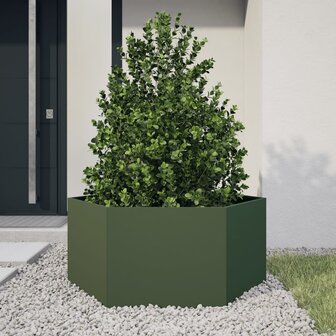 Plantenbak zeshoek 104x90x45 cm staal olijfgroen 2