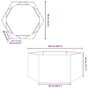 Plantenbak zeshoek 104x90x45 cm staal olijfgroen 10