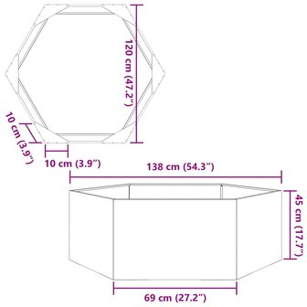 Plantenbak zeshoek 138x120x45 cm staal zwart 10