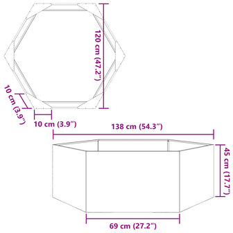 Plantenbak zeshoek 138x120x45 cm cortenstaal 11