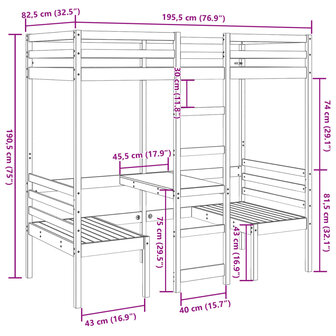 Hoogslaper met bureau en stoelen massief grenenhout 75x190 cm 10