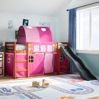 Kinderhoogslaper met tunnel 90x190 cm massief grenenhout roze 1