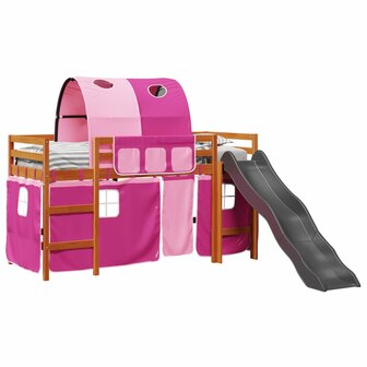 Kinderhoogslaper met tunnel 90x190 cm massief grenenhout roze 4