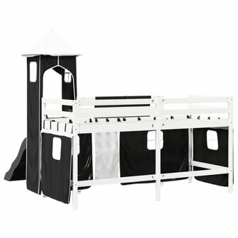 Kinderhoogslaper met toren 90x190 cm grenenhout wit en zwart 10