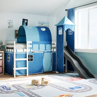 Kinderhoogslaper met toren 90x190 cm massief grenenhout blauw 1