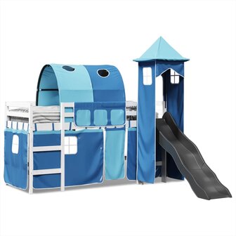 Kinderhoogslaper met toren 90x190 cm massief grenenhout blauw 3