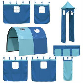 Kinderhoogslaper met toren 90x190 cm massief grenenhout blauw 8