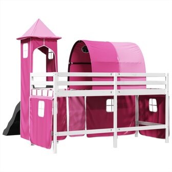 Kinderhoogslaper met toren 90x190 cm massief grenenhout roze 10