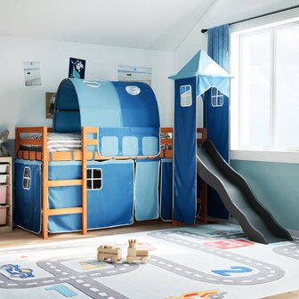 Kinderhoogslaper met toren 90x190 cm massief grenenhout blauw 1