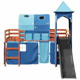 Kinderhoogslaper met toren 90x190 cm massief grenenhout blauw 6