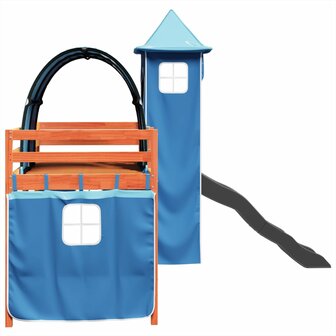 Kinderhoogslaper met toren 90x190 cm massief grenenhout blauw 9