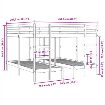 Stapelbed 3-voudig massief grenenhout 140x200/70x140 cm 10