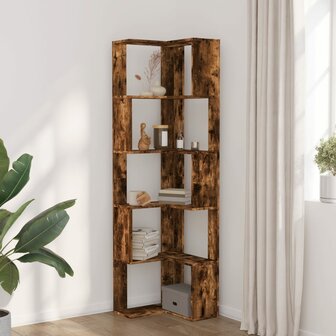 Boekenkast 5-laags hoek 50x50x179 cm bewerkt hout gerookt eiken 3