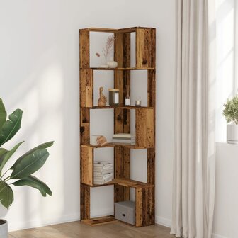 Boekenkast 5-laags hoek 50x50x179 cm bewerkt hout oud houtkleur 3