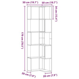 Boekenkast 5-laags hoek 50x50x179 cm bewerkt hout oud houtkleur 9