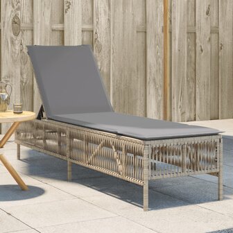 Ligbed met kussen poly rattan beige 1