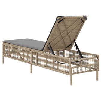 Ligbed met kussen poly rattan beige 6