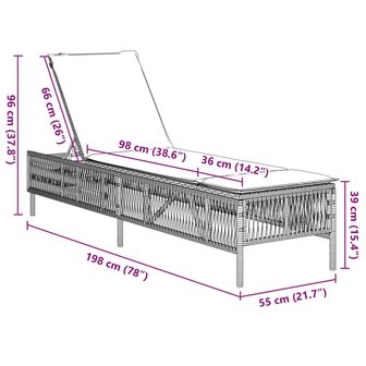 Ligbed met kussen poly rattan beige 10