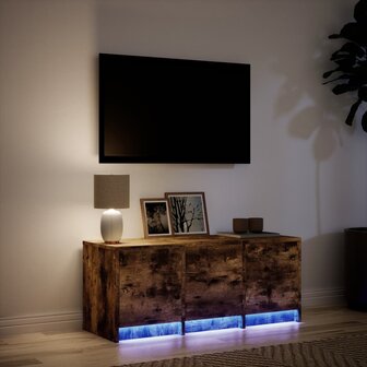 Tv-meubel met LED 97x34x40 cm bewerkt hout gerookt eikenkleur 5