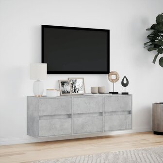 Tv-wandmeubel met LED-verlichting 130x31x45 cm betongrijs 4