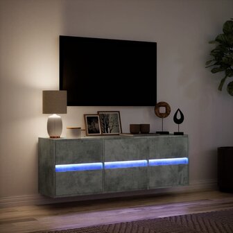 Tv-wandmeubel met LED-verlichting 130x31x45 cm betongrijs 5