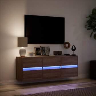 Tv-wandmeubel met LED-verlichting 130x31x45 cm bruin eikenkleur 5