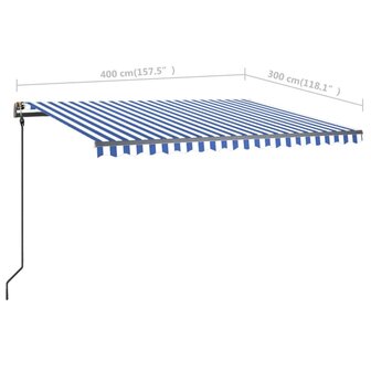 Luifel handmatig uittrekbaar met palen 4x3 m blauw en wit 11