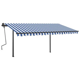 Luifel handmatig uittrekbaar met palen 4x3,5 m blauw en wit 2