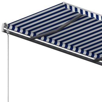 Luifel handmatig uittrekbaar met palen 4x3,5 m blauw en wit 6