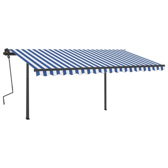 Luifel handmatig uittrekbaar met palen 4,5x3,5 m blauw en wit 2