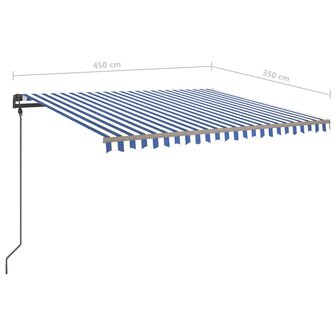 Luifel handmatig uittrekbaar met palen 4,5x3,5 m blauw en wit 10