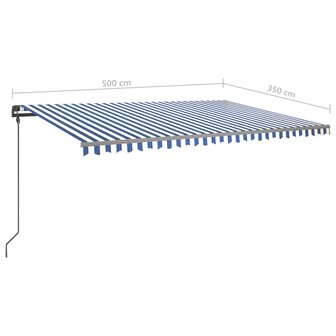 Luifel handmatig uittrekbaar met palen 5x3,5 m blauw en wit 10