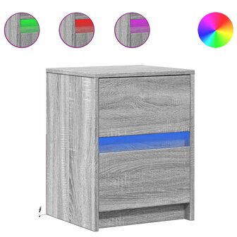 Nachtkastje met LED-verlichting bewerkt hout grijs sonoma 2