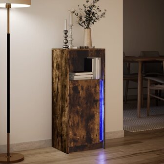 Dressoir met LED 42,5x34x100 cm bewerkt hout gerookt eikenkleur 5