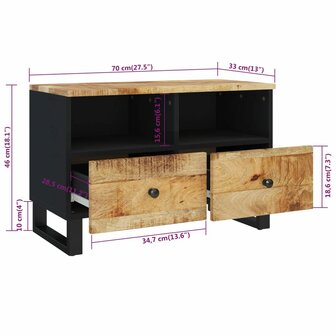 Tv-meubel 70x33x46 cm massief mangohout 11