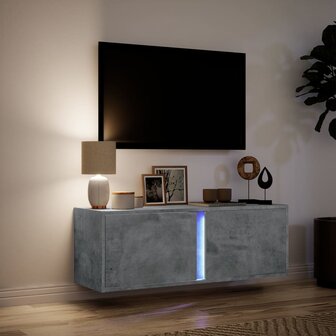 Tv-wandmeubel met LED-verlichting 100x31x35 cm betongrijs 5