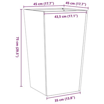 Plantenbakken 2 st 45x45x75 cm staal zwart 12