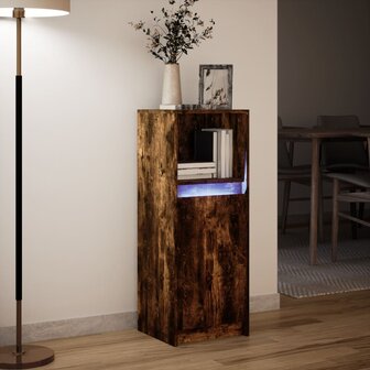 Dressoir met LED 38x34x100 cm bewerkt hout gerookt eikenkleurig 5