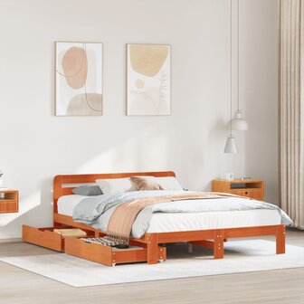 Bed met matras massief grenenhout wasbruin 140x190 cm 1