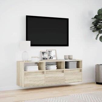 Tv-wandmeubel met LED-verlichting 130x31x45 cm sonoma eiken 4