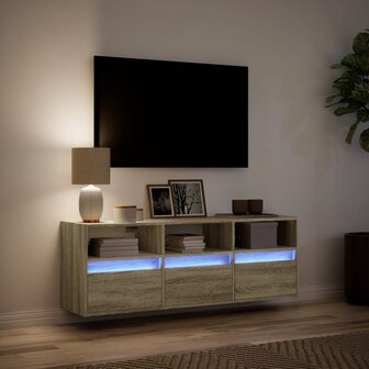 Tv-wandmeubel met LED-verlichting 130x31x45 cm sonoma eiken 5