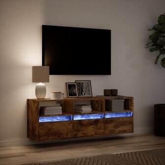 Tv-wandmeubel met LED-verlichting 130x31x45 cm gerookt eiken 5