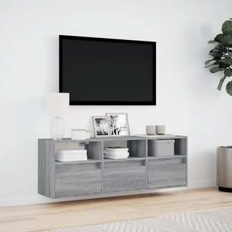 Tv-wandmeubel met LED-verlichting 130x31x45 cm grijs sonoma 4