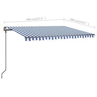 Luifel handmatig uittrekbaar met LED 4x3 m blauw en wit 11