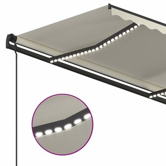 Luifel handmatig uittrekbaar met LED 4,5x3,5 m cr&egrave;mekleurig 6