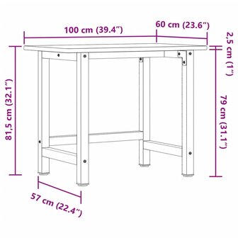 Werkbank rechthoek 100x60x81,5 cm massief eikenhout donkerbruin 11