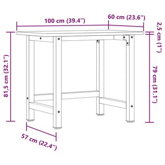 Werkbank rechthoekig 100x60x81,5 cm massief beukenhout 11