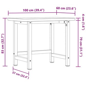 Werkbank rechthoekig 100x60x83 cm massief acaciahout 11