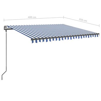 Luifel handmatig uittrekbaar met LED 4x3,5 m blauw en wit 10